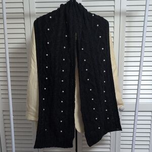 Karl Lagerfeld Black Knit Scarf with Pearl Accents